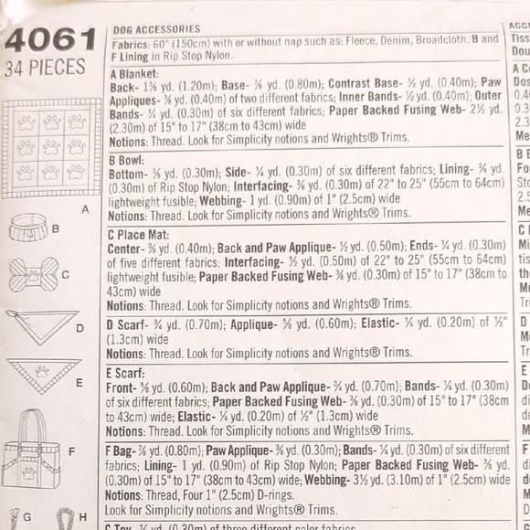 Simplicity 4061 Dog Scarves  & Accessories Sewing Pattern - Picture 4 of 6